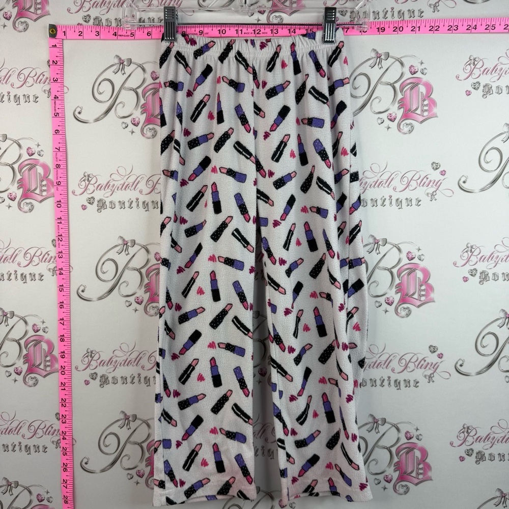 Nicole Miller pants makeup White Pajama Pants with Pink & Purple Lipstick Print